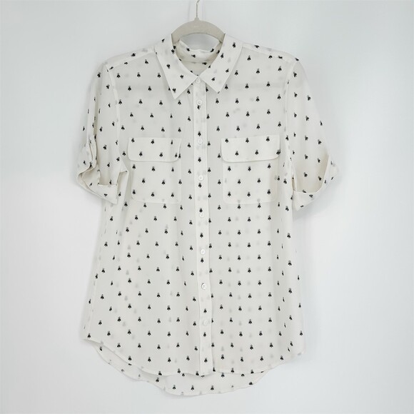 Equipment Silk Bee Print Short Sleeve Safari Shirt, Size M - Picture 4 of 15